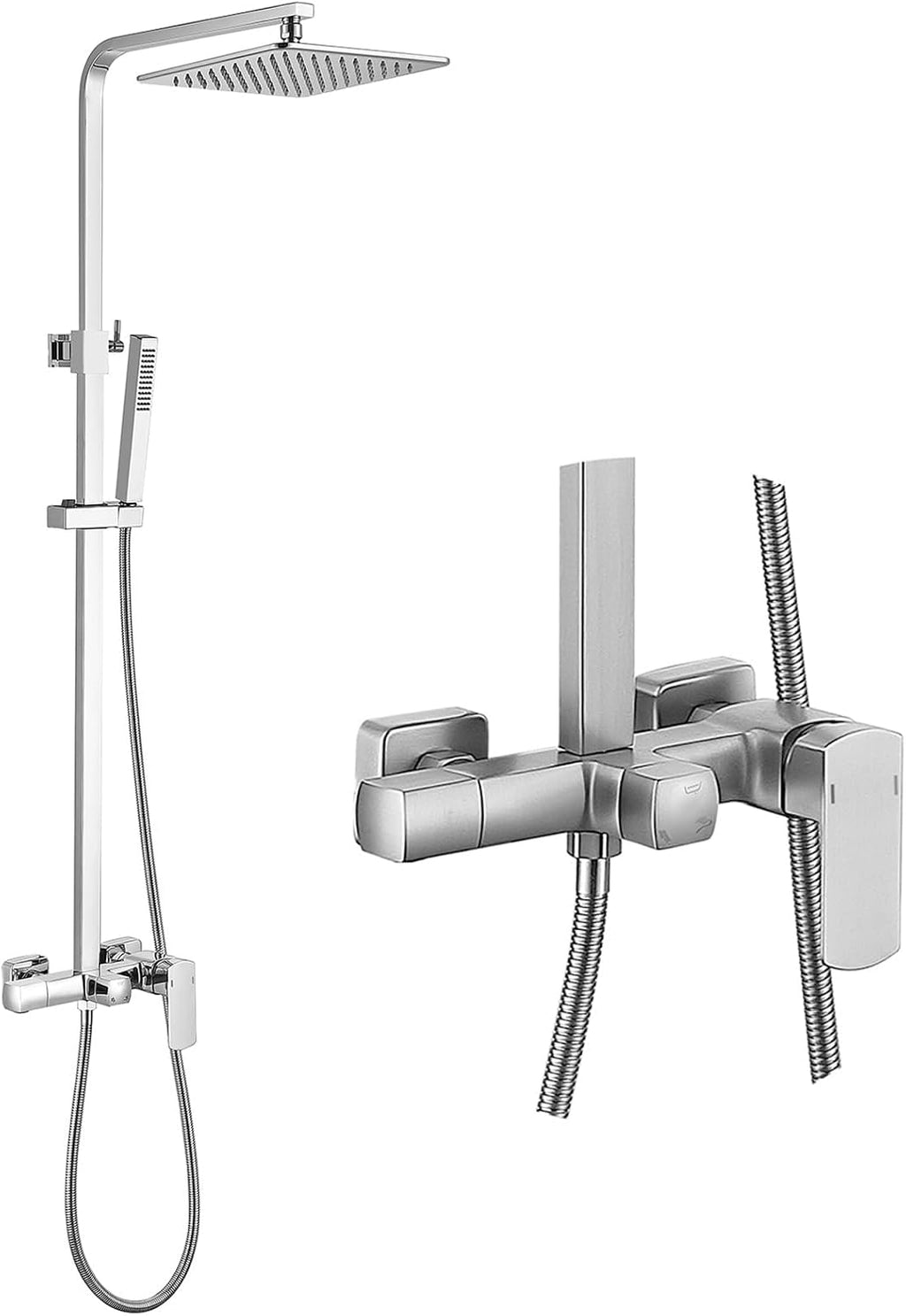 RBROHANT Brushed Nickel Exposed Shower System with Tub Spout, Exposed Shower Fixtures for Bathroom with Brass 3-Functional Valve, Shower Height Adjustable, Wall Mounted