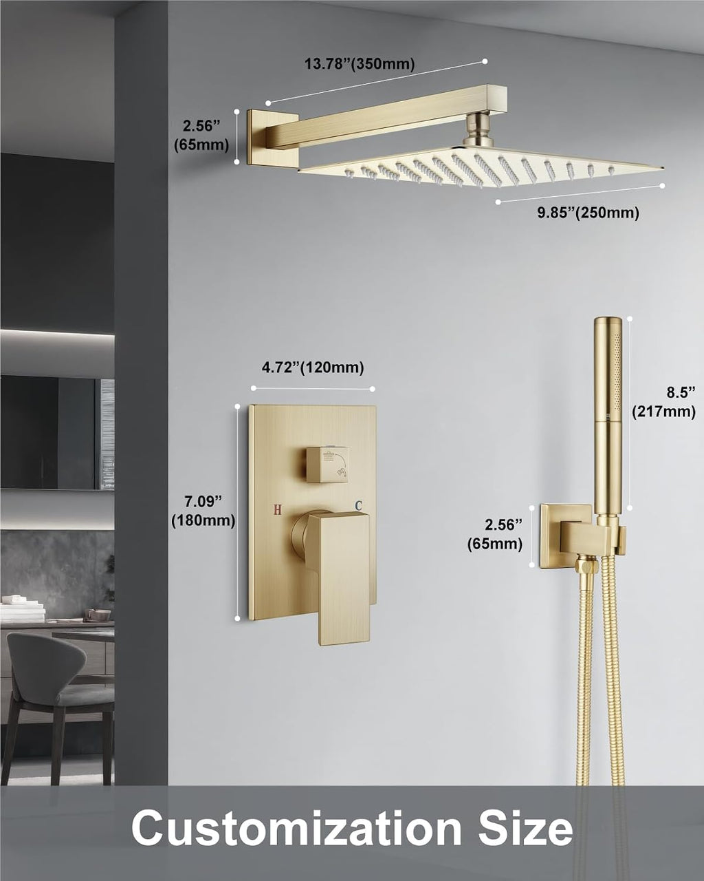 Aolemi Shower Faucet Set, High Pressure Shower System with 2-in-1 Handheld Sprayer, Wall Mount Fixture Combo with Rough-in Valve, 10 Inch Shower Head, Brushed Gold