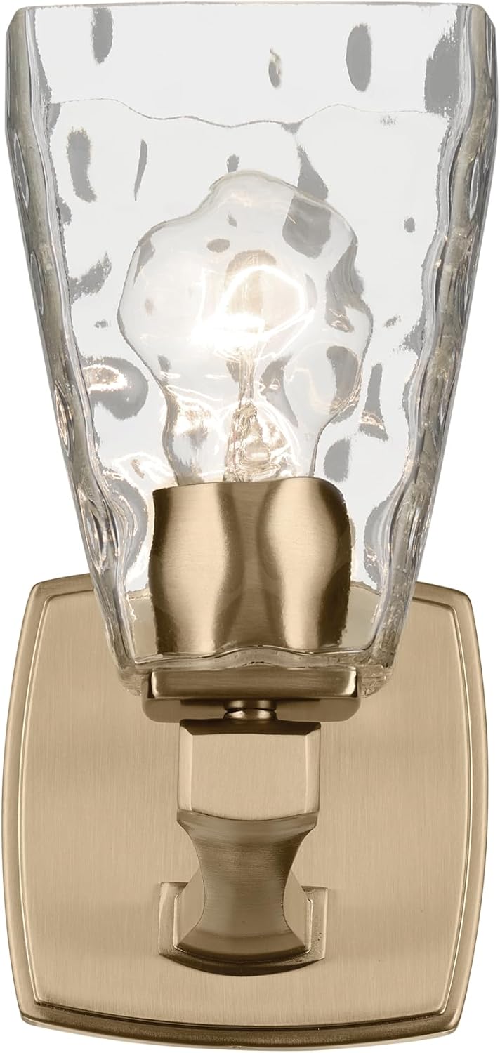 Kichler Marant 5' 1-Light Wall Sconce Bathroom Vanity Light Fixture with Clear Water Glass in Champagne Bronze for Bathroom, Powder Room and Hallway (5' W x 9.5' H), 55214CPZWTR