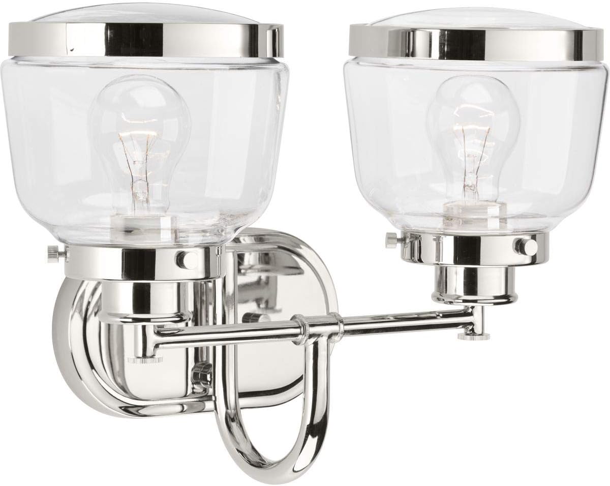 Progress Lighting P300081-104 Judson Collection Clear Glass Farmhouse Bath Vanity Light, 2-Light, Polished Nickel