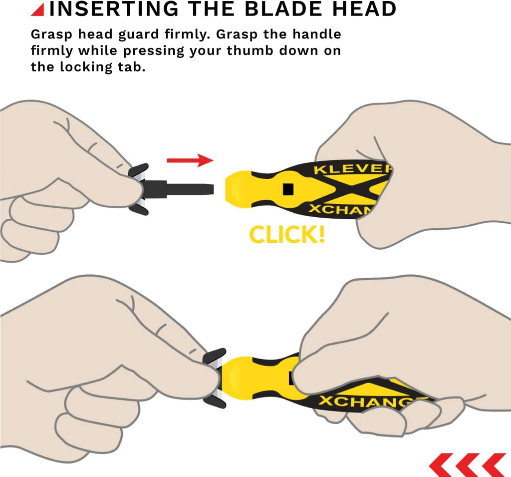 Klever Replacement Head Wide Cut, Carbon Steel Blade, Single-Opening Blade Head, Interchangeable, snap-in blade heads for use with the Klever XChange lines of safety cutters, 100/pk (KCJ-XH-30)