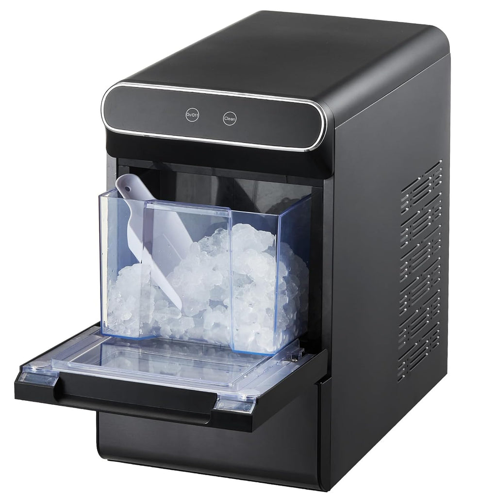 VEVOR Nugget Ice Maker, 37lbs/24H, with Self Cleaning, with Ice Scoop and Basket, Stainless Steel Ice Machine with Convenient Ice Transfer for Home Kitchen Office Black