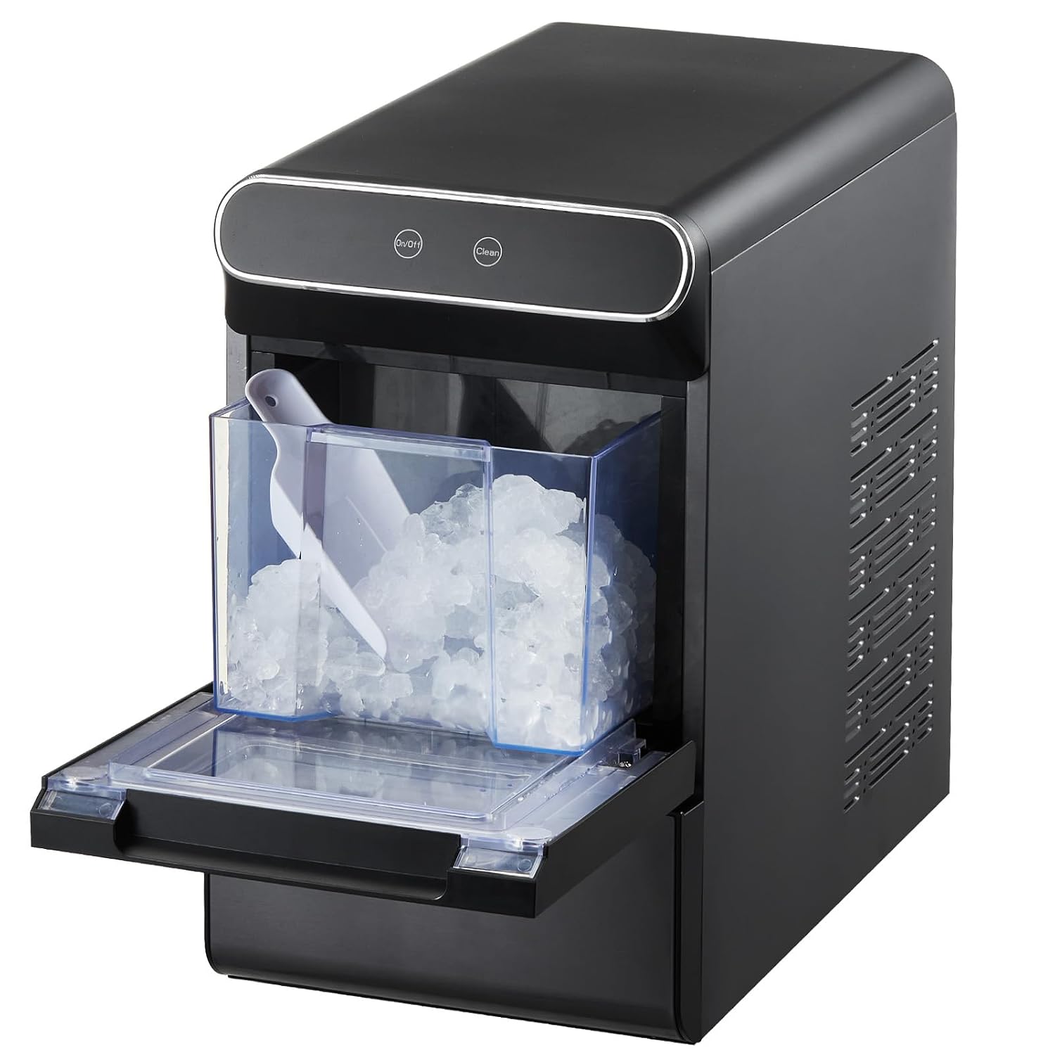 VEVOR Nugget Ice Maker, 37lbs/24H, with Self Cleaning, with Ice Scoop and Basket, Stainless Steel Ice Machine with Convenient Ice Transfer for Home Kitchen Office Black