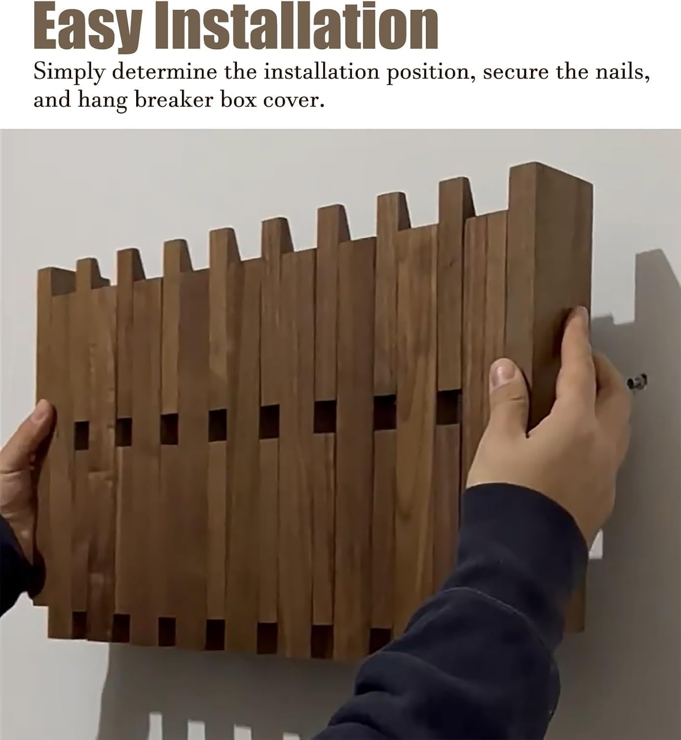 Fuse Box Cover Cabinet Hide Breaker Box/Distribution Cover, Wood Piano Key Electrical Panel Cover, Home Breaker Box Cover with Hook, for Hanging Clothes/Hats/Bags, Natural, 6 Hooks