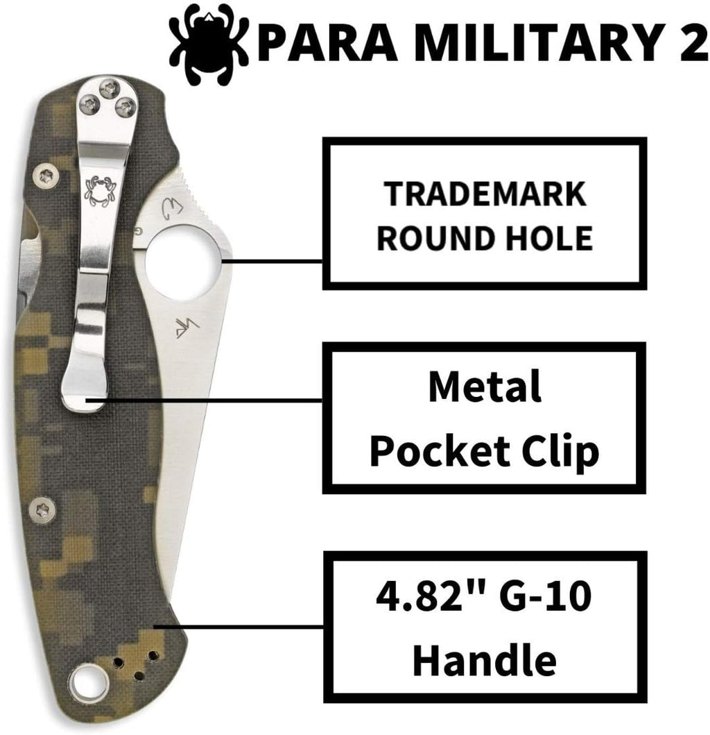 Spyderco Para Military 2 Folding Pocket Knife with 3.4' CPM S45VN Steel Blade and G-10 Handle - EDC Knife for Men and Women, Perfect for Hunting, Tactical, Camping, Survival - PlainEdge - C81GPCMO2