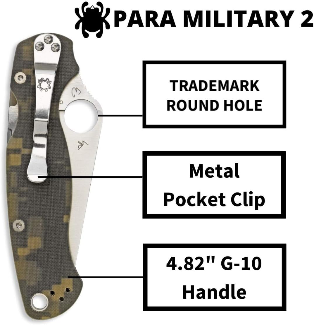 Spyderco Para Military 2 Folding Pocket Knife with 3.4' CPM S45VN Steel Blade and G-10 Handle - EDC Knife for Men and Women, Perfect for Hunting, Tactical, Camping, Survival - PlainEdge - C81GPCMO2