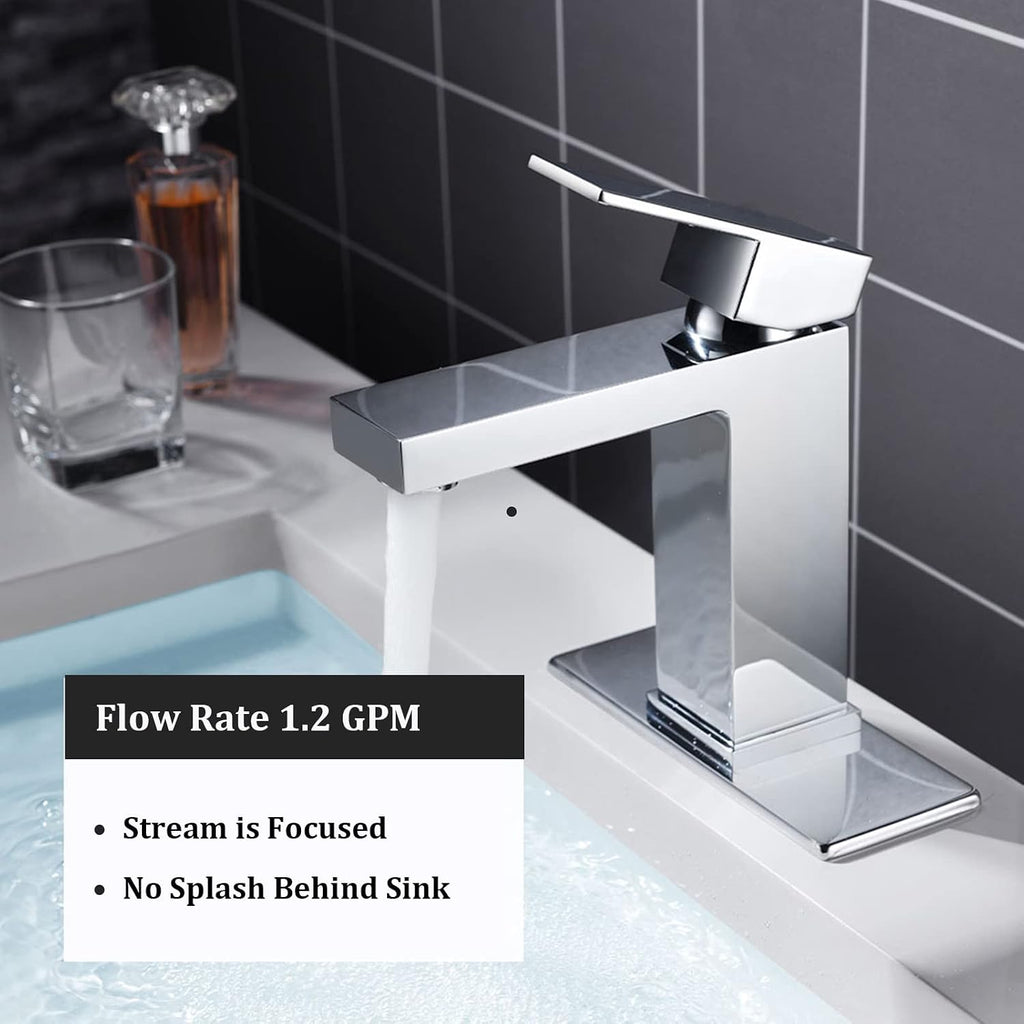 Chrome Bathroom Faucet, Lava Odoro Single Hole Bathroom Faucet, Single Handle Bathroom Sink Faucet Vanity Faucet with Pop up Drain Assembly, Deck Plate Included, BF307-C