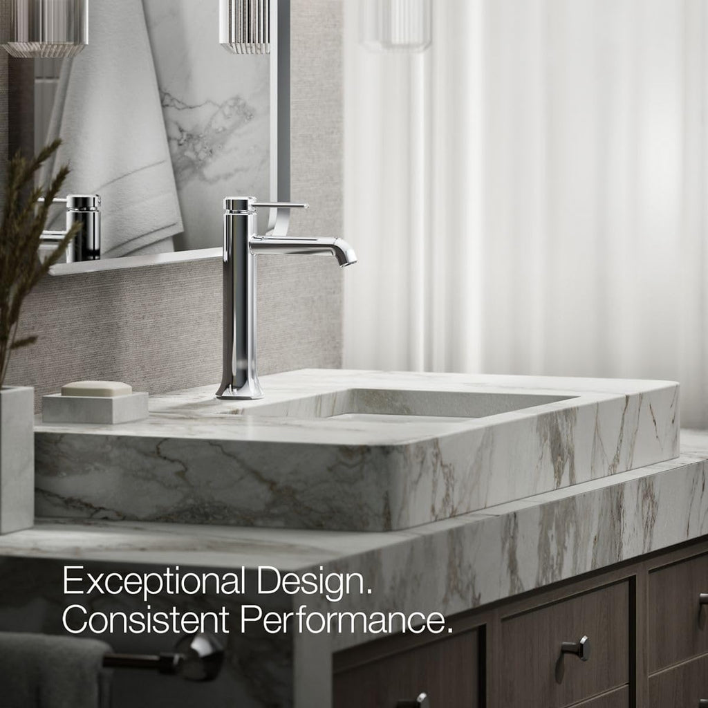 KOHLER 27003-4N-CP Occasion Tall Single-Handle Bathroom Faucet with Pop-Up Drain Assembly, One Hole Bathroom Sink Faucet, 0.5 gpm, Polished Chrome