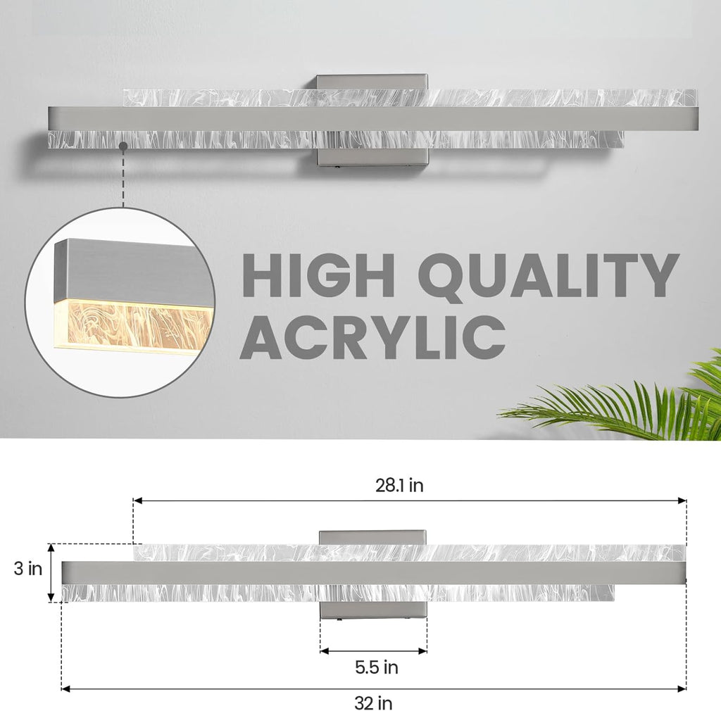Modern Bathroom Vanity Light: Brushed Nickel 32 inch 28W Dimmable LED Bath Bar Light Fixtures Over Mirror - Wall Sconce Picture Lights for Powder Room Bedroom 3000k