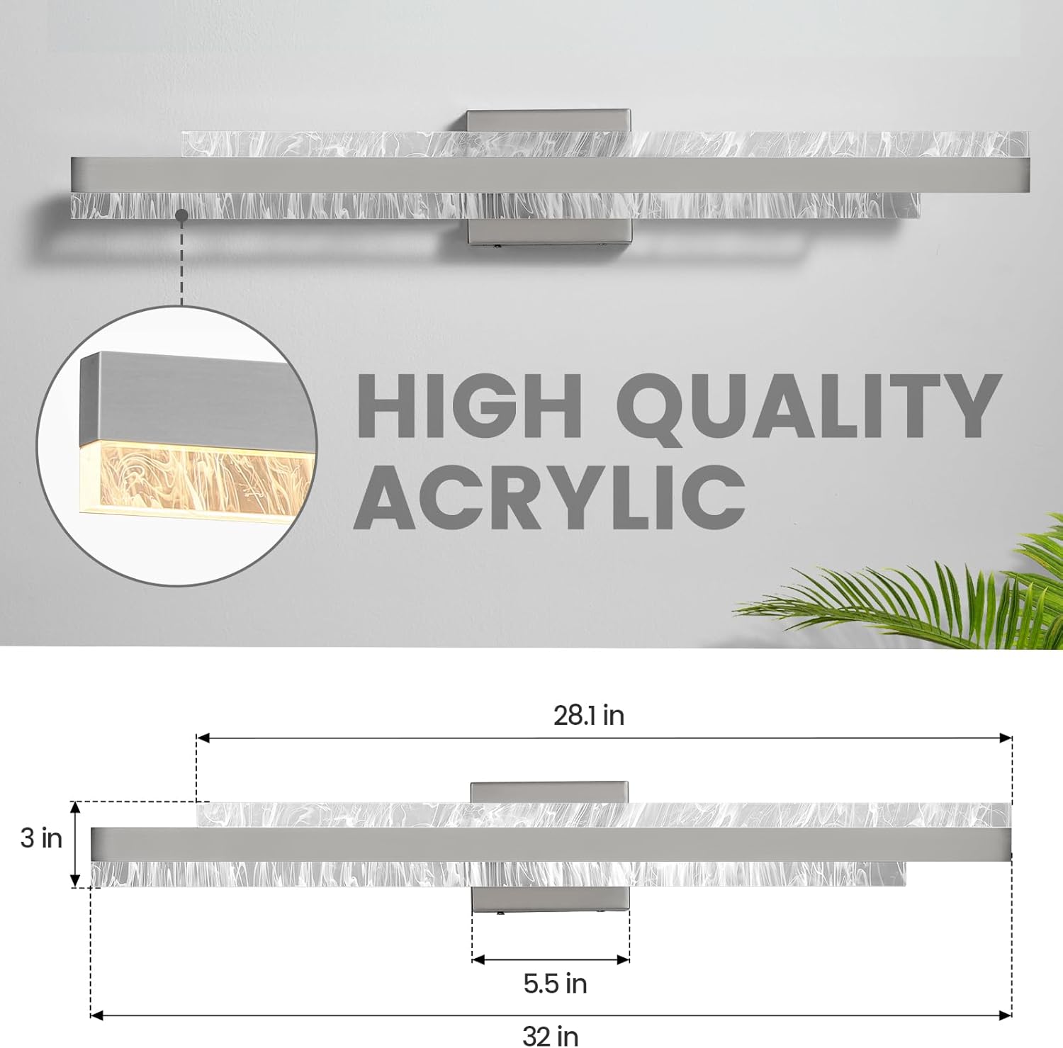Modern Bathroom Vanity Light: Brushed Nickel 32 inch 28W Dimmable LED Bath Bar Light Fixtures Over Mirror - Wall Sconce Picture Lights for Powder Room Bedroom 3000k