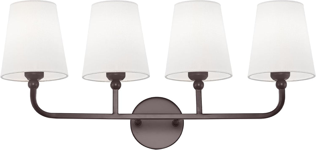Bathroom Light Fixtures, 4 Light Oil Rubbed Bronze Vanity Lights with Flared White Fabric Shade, 28 Inch Wall Sconce, Vintage Sconces Wall Lighting for Hallway Bedroom, VL837-ORB-4