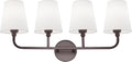 Bathroom Light Fixtures, 4 Light Oil Rubbed Bronze Vanity Lights with Flared White Fabric Shade, 28 Inch Wall Sconce, Vintage Sconces Wall Lighting for Hallway Bedroom, VL837-ORB-4