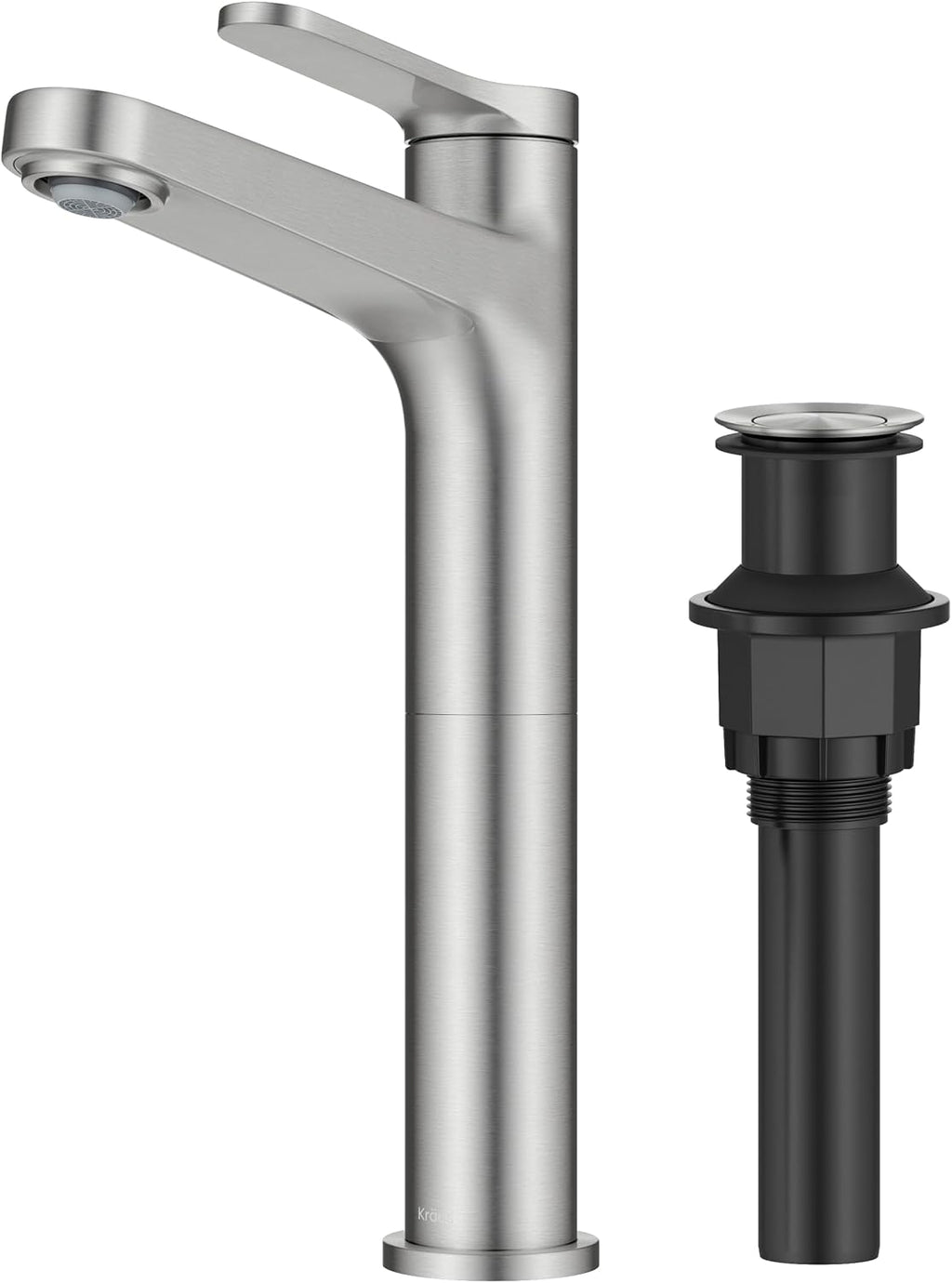 KRAUS Indy Bathroom Faucet for Vessel Sink in Spot-Free Brushed Nickel with Single Handle, Pop Up Drain and Supply Lines, KVF-1410SFBN