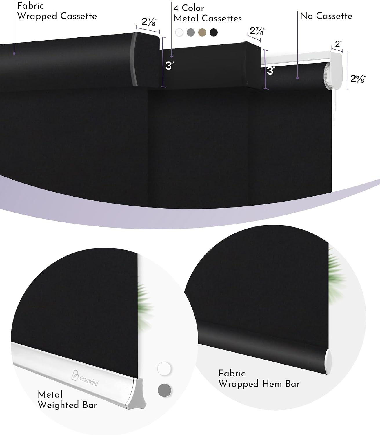 Graywind Motorized Roller Shade Work with Alexa Google 100% Blackout Rechargeable Smart Blinds Remote Control Battery Motor Cordless Window Shades, Customized Size (Matt Black)