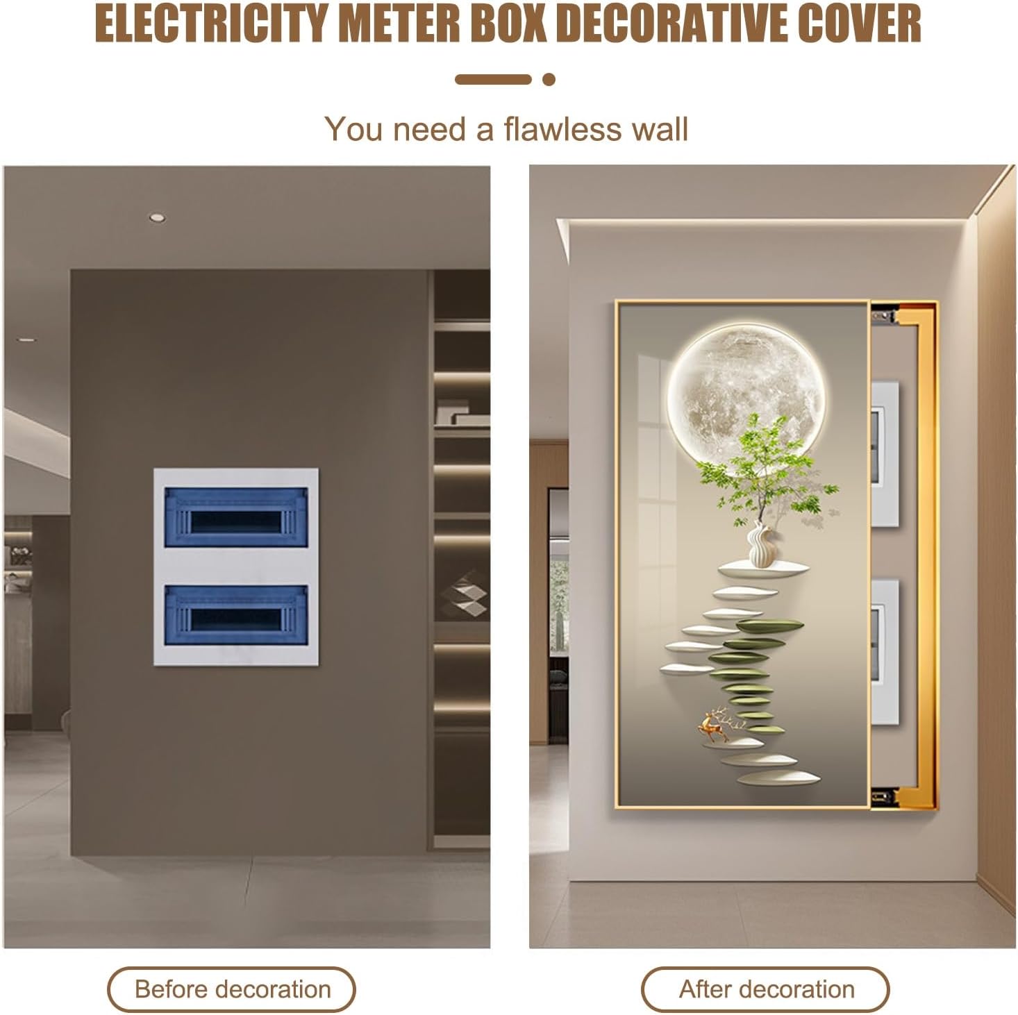 JHDXL Breaker Box Cover, Decorative Fuse Box Cover Cabinet, Poster Decorative Mural, Gold Frame Design, Various Styles Available(Gold4,60 * 120cm/23.6 * 47.2in)