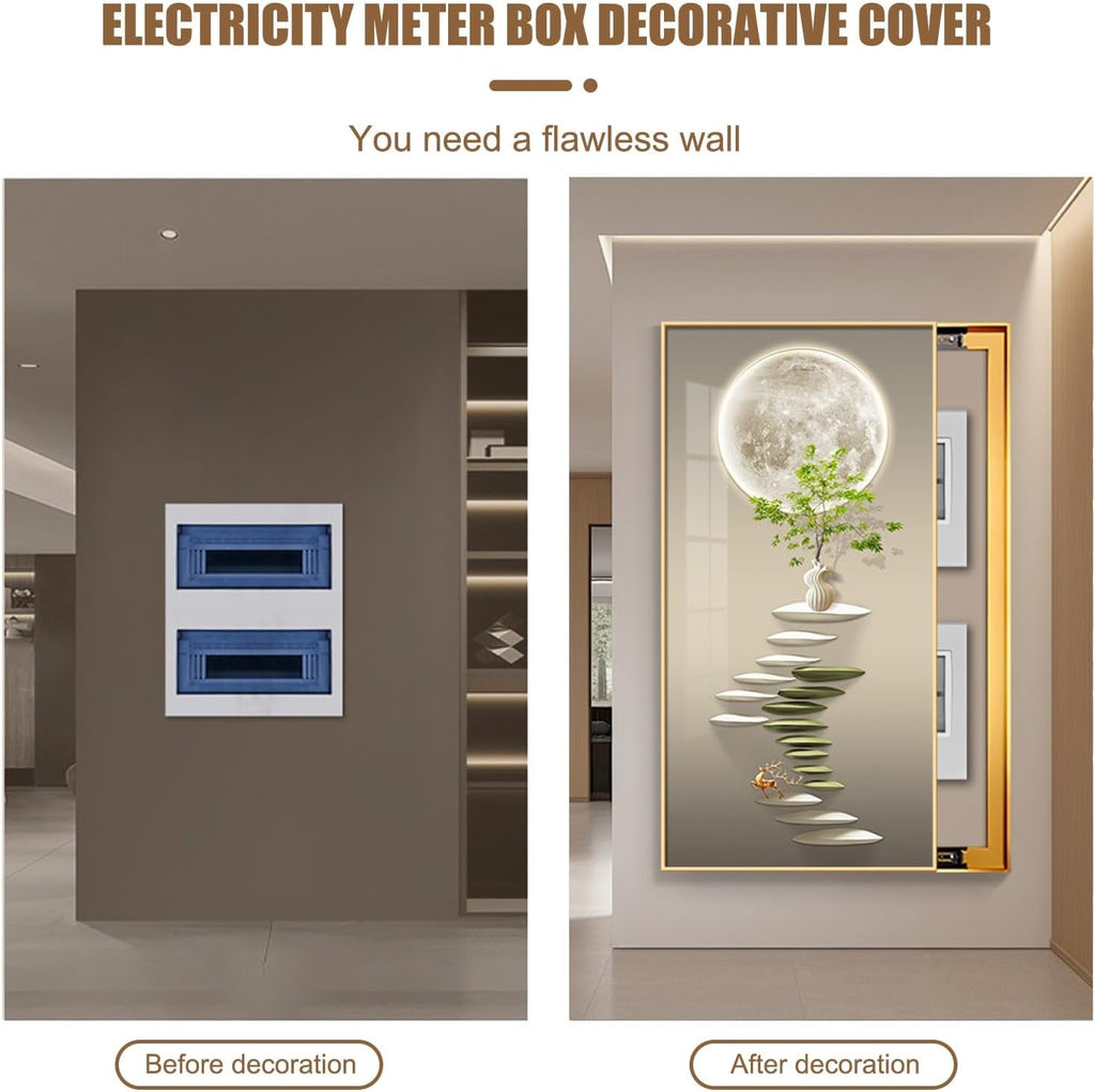 JHDXL Breaker Box Cover, Decorative Fuse Box Cover Cabinet, Poster Decorative Mural, Gold Frame Design, Various Styles Available(Gold1,70 * 140cm/27.6 * 55.1in)