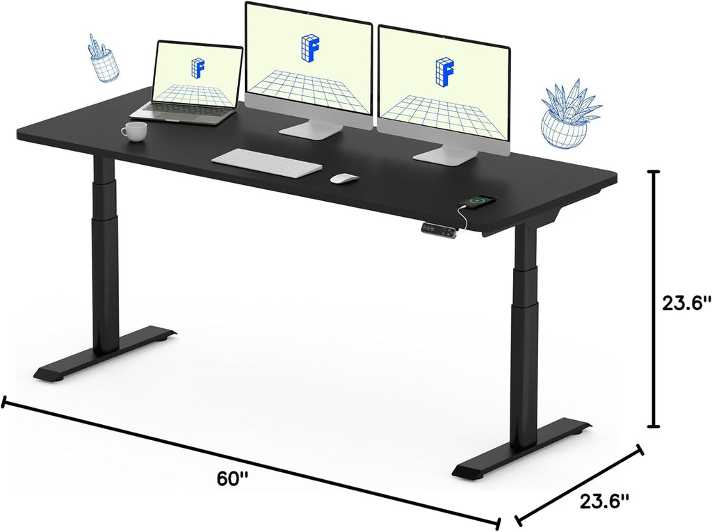 FLEXISPOT E6 Pro Large 60' x 24' Dual Motor Electric Standing Desk, Organic Modern Oval Leg Design, 3-Stage Height Adjustable Sit Stand Desk with Heavy Duty 330lbs, Black Desktop, Black Frame