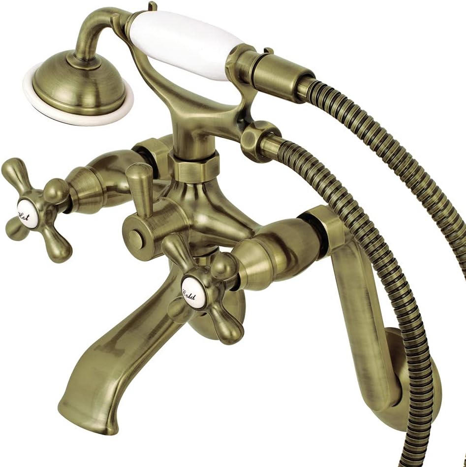Kingston Brass Kingston KS269AB Wall Mount Tub Filler Faucet with Hand Shower, Antique Brass