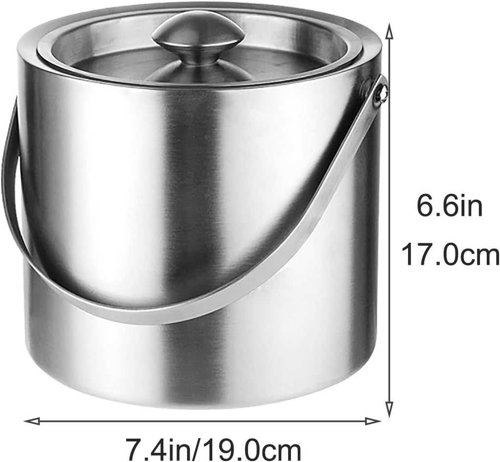 Portable Stainless Steel Ice Bucket, Double Wall Insulated with Lid, 3L Gold Ice Bucket for Parties, Family Gatherings & Bars, Easy Carry Handle