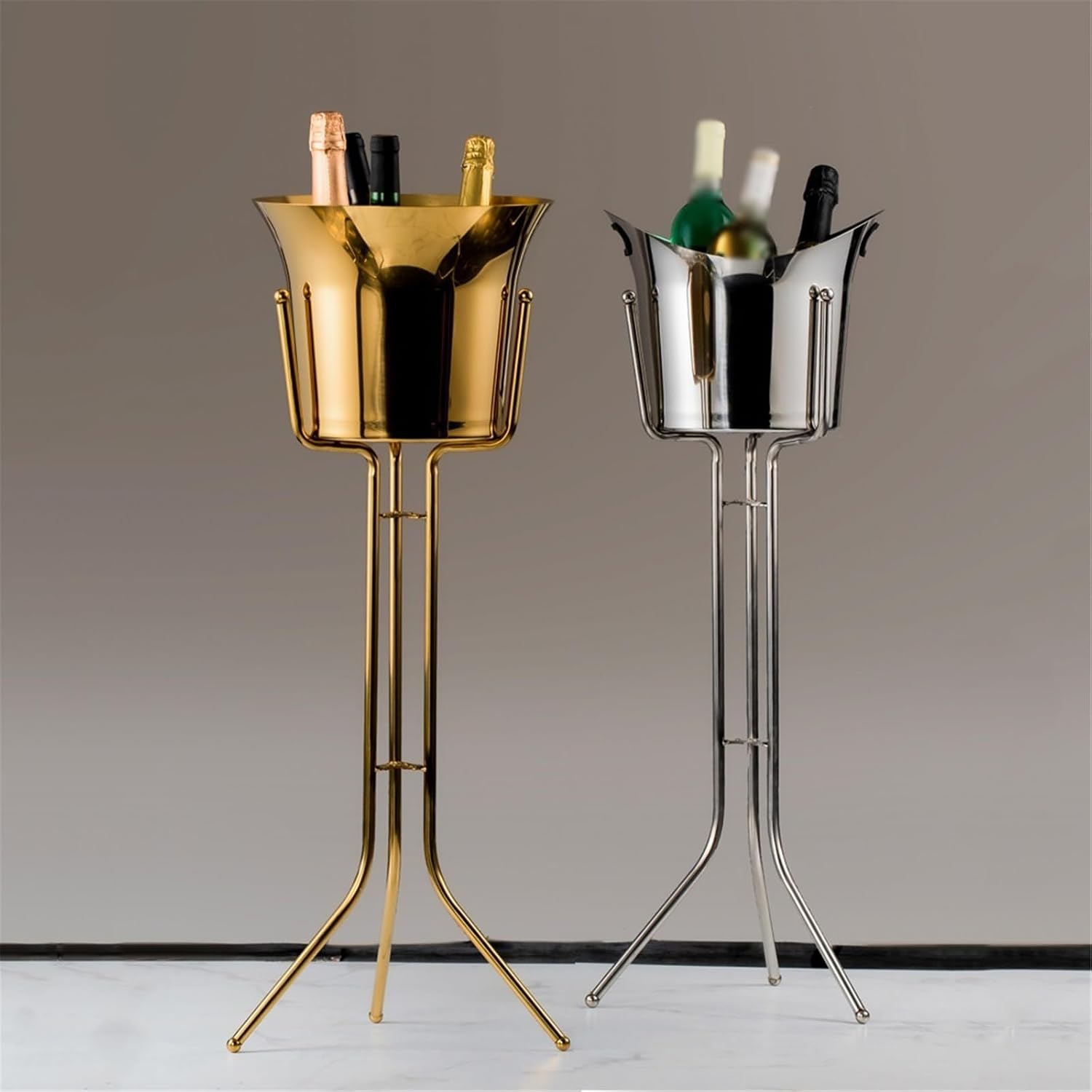 Ice Buckets Stainless Steel Floor-Standing Champagne Bucket Large Ice Bucket Bar Party(Gold)