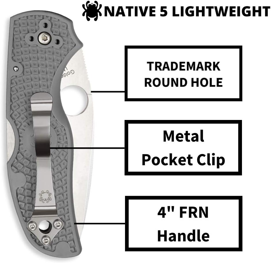 Spyderco Native 5 Signature Knife with 2.95' Maxamet Steel Blade and Gray FRN Handle - PlainEdge - C41PGY5