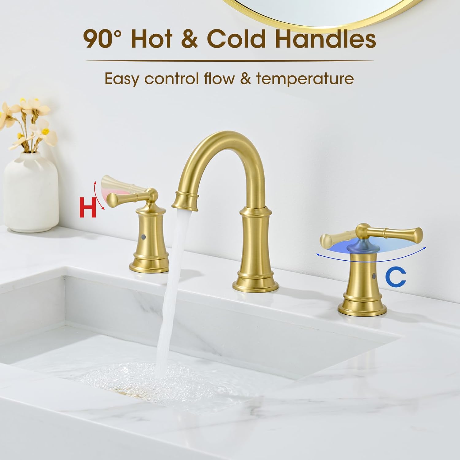 Sink Bathroom Fauce Solid Brass, Complete with Pop-Up Drain Assembly and cUPC Supply Lines for Widespread Vanity, Lavatory, and RV Sinks