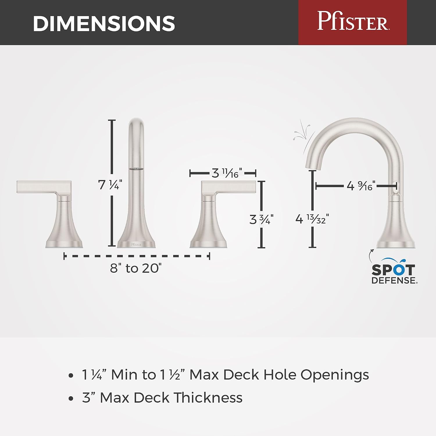 Pfister Vedra Bathroom Sink Faucet, 8-Inch Widespread, 2-Handle, 3-Hole, NSF Certified, Spot Defense Brushed Nickel Finish, LF049VEDGS