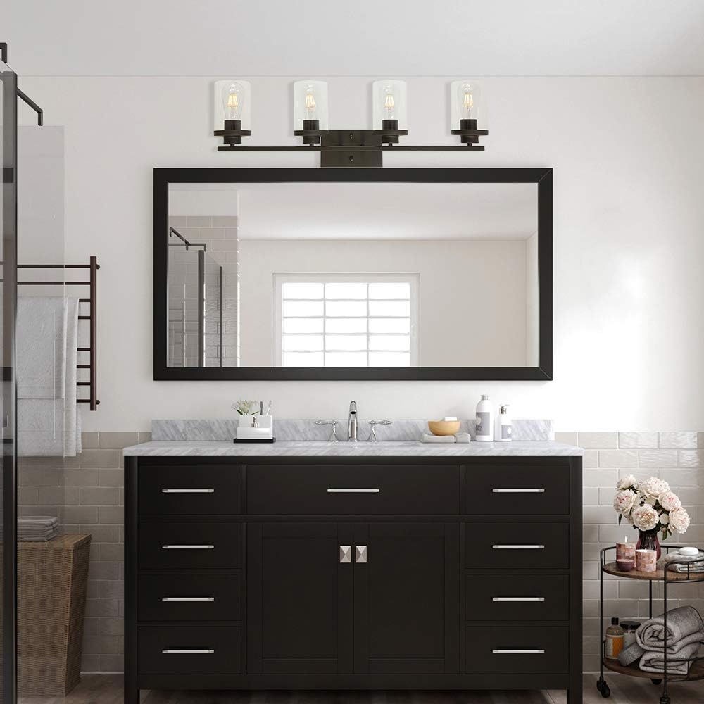 Bathroom Vanity Light Fixtures Oil Rubbed Bronze Finished 4-Light with Clear Glass Shade Contemporary Wall Sconces Bathroom Lighting Wall Mount Lamp for Kitchen Entryway Living Room Hallway