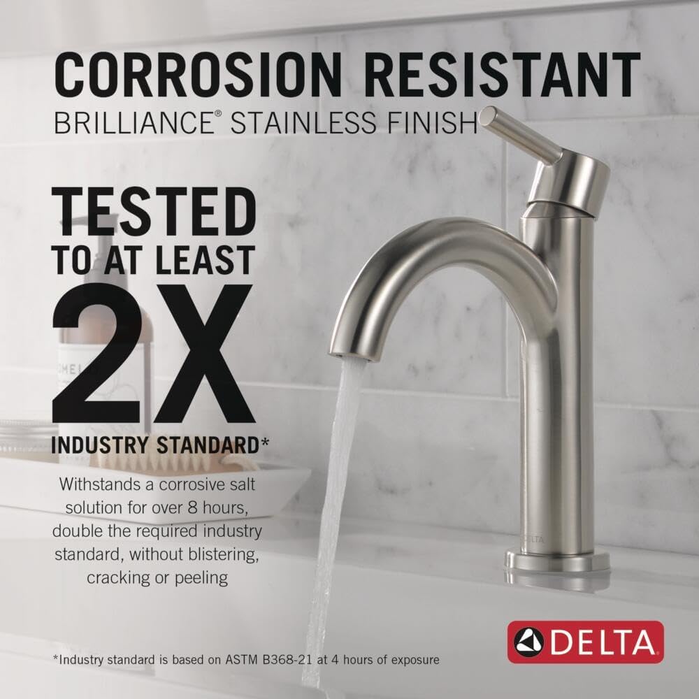 Delta Nicoli Brushed Nickel Bathroom Faucet 1 Hole, Single Hole Bathroom Sink Faucet for Vanity, Push-Pop Drain Assembly, Stainless 15749LF-SS