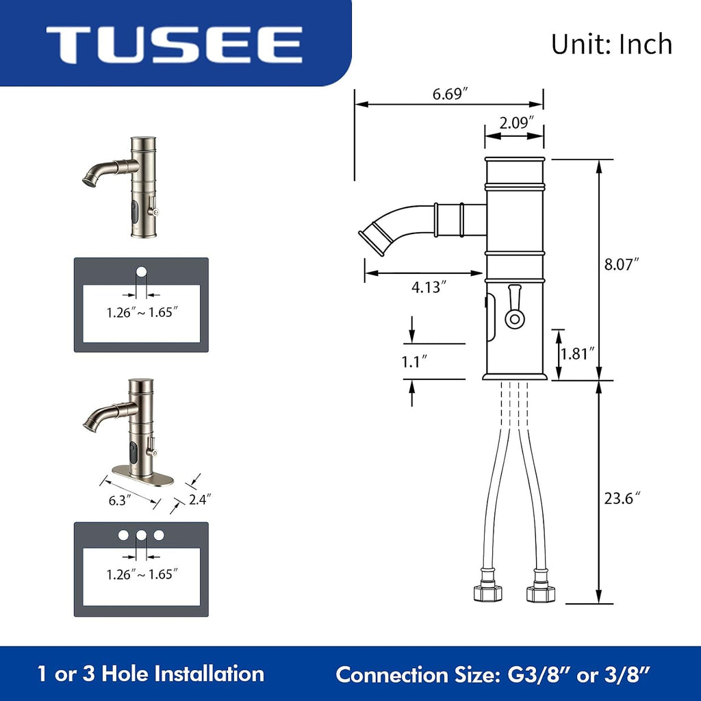 Brushed Nickel Single Hole Bathroom Faucet with 360° Rotating Spout & Temperature Control Handle, TS-5501N