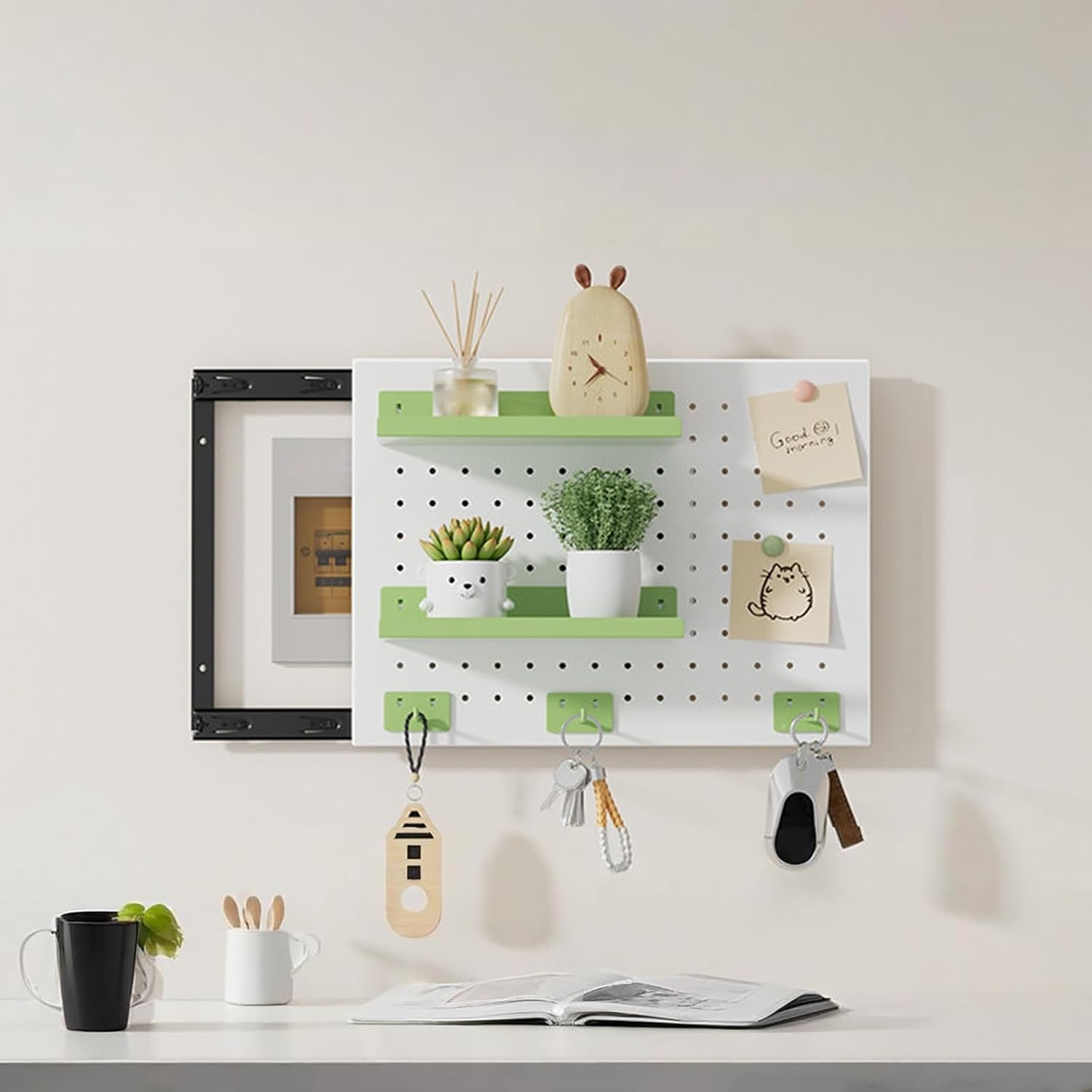 Electrical Panel Cover, Distribution Box Decorative, Metal Electric Meter Box Lid, with Shelf & Hooks, for Home, Office, Study Room, Kitchen(White 1,55 * 45cm/21.6 * 17.7in)