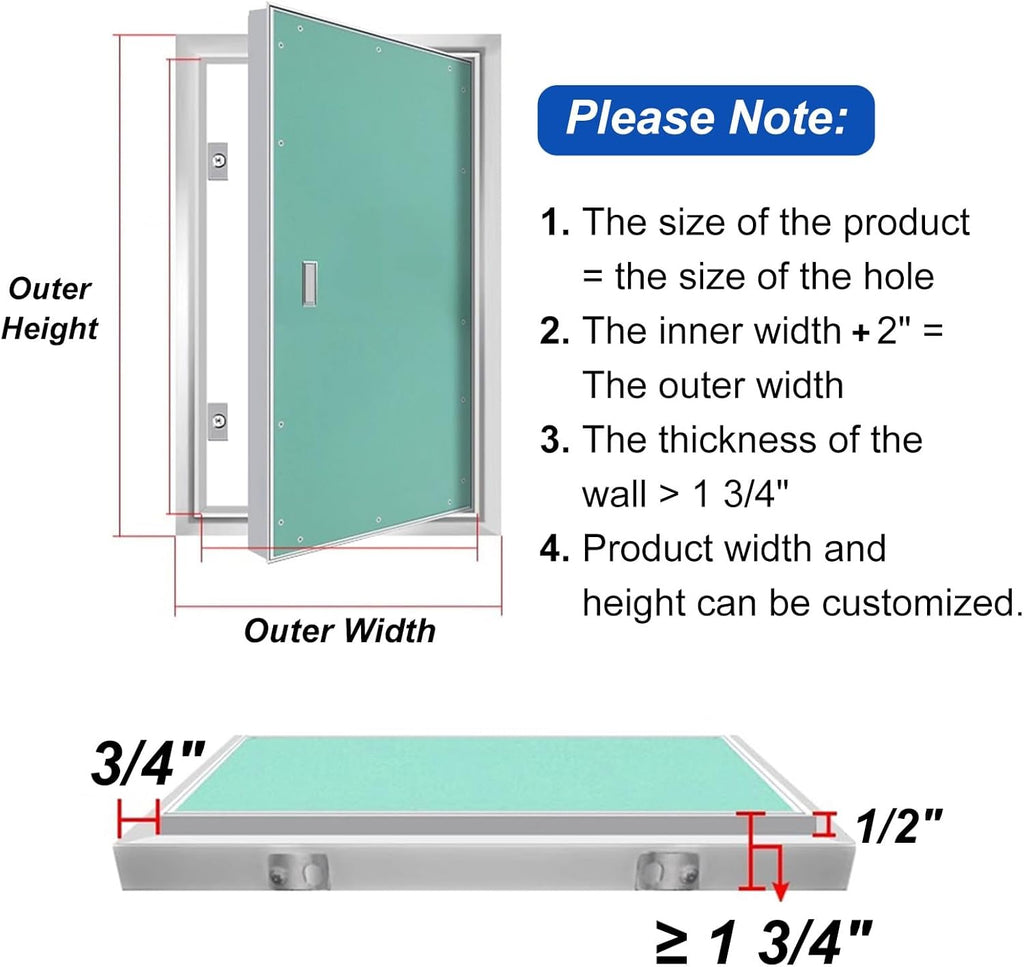 Hidden Paintable Drywall Access Panel, Electrical Wiring Duct Plasterboard Access Door with Handle, Flush Mount Inspection Service Door(12x16in)