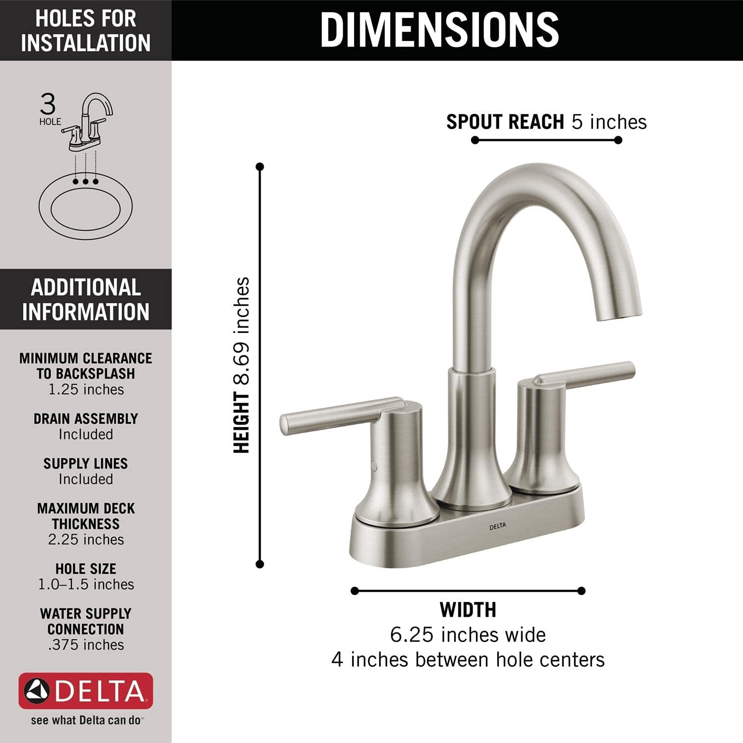 Delta Faucet Trinsic Brushed Nickel Bathroom Faucet, Bathroom Sink Faucet, Centerset, Diamond Seal Technology, Metal Drain Assembly, Stainless 2559-SSMPU-DST