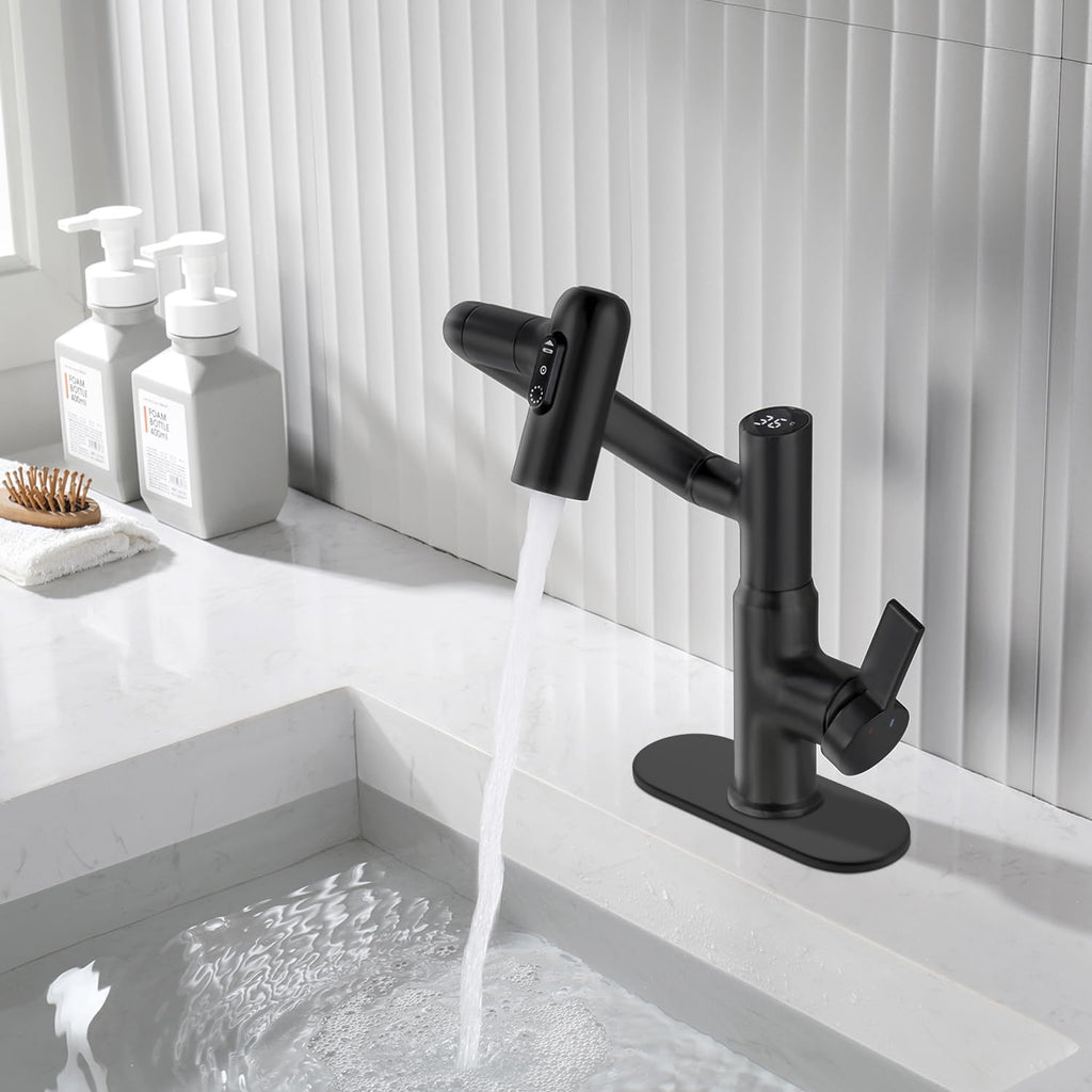 Lefton Rotatable Bathroom Faucet BF2204 with 6' Cover Plate FCP2202, Matte Black