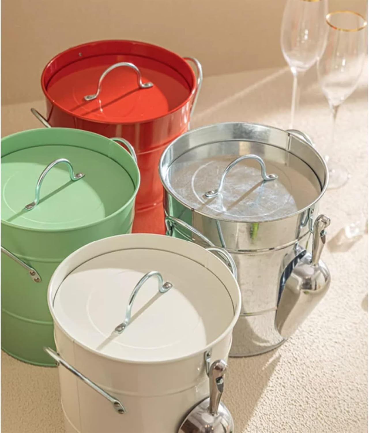 Insulated Ice Bucket 3.5 Liter Double Wall Ice Bucket Insulated Ice Buckets with Lid and Scoop Thickened Metal Ice Buckets,Party Beverage Tub for Home Kitchen Parties Cocktail Bar