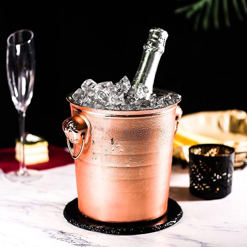 Drink Bucket Bar Supplies Thickened Ice Bucket Stainless Steel Ice Buckets Bar Champagne Bucket Wine Cooler Bucket with Handle Ice Bucket for Parties(Gold,5L)