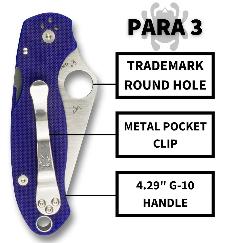 Spyderco Para 3 Folding Pocket Knife with 2' CPM S110V Steel Blade and G-10 Handle - EDC Knife for Men and Women, Perfect for Hunting, Tactical, Camping, Survival, Hiking - PlainEdge - C223GPDBL