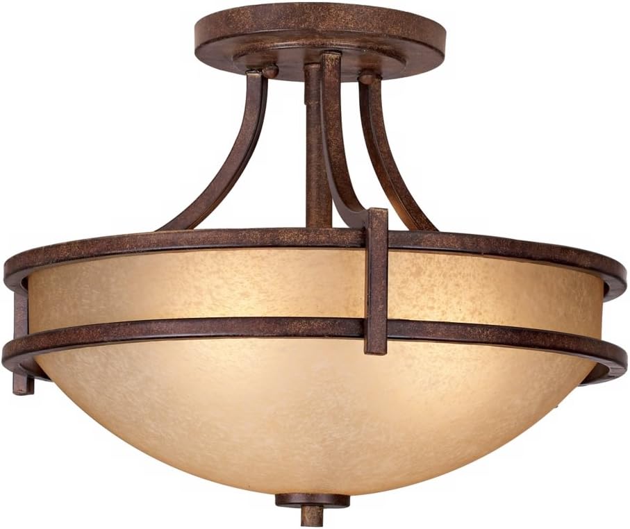 Franklin Iron Works Oak Valley Collection Rustic Farmhouse Ceiling Light Semi Flush Mount Fixture Bronze 18' Wide Cream Scavo Glass Bowl for Cottage Core Bedroom Kitchen Living Room Hallway Bathroom