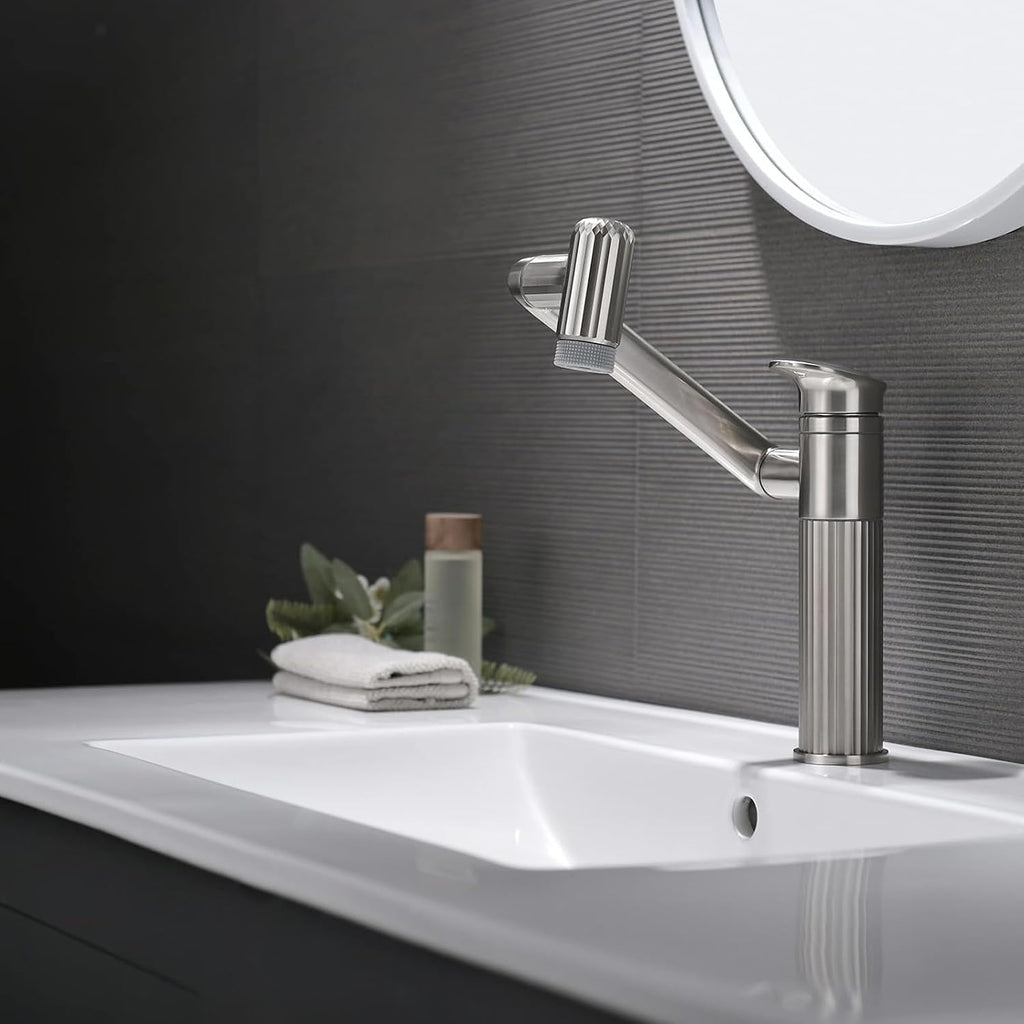 Lefton Rotatable Bathroom Faucet with 2 Water Modes, Single Hole Vanity Sink Faucet for Bathroom and Laundry Room, Brushed Nickel, BF2208-0