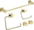 KIBI Cube Bathroom Hardware Set, 5-Piece Accessories Set | 18' Towel Bar, Towel Ring, Toilet Paper Holder, 2 Robe Hooks | Solid Brass Wall Mounted Bathroom Fixtures | Brushed Gold, C-KBA15-5-4