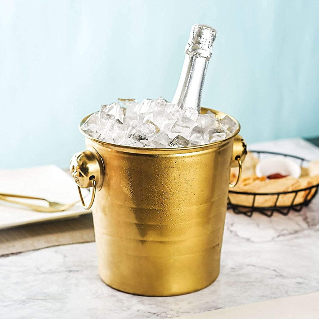 Ice Bucket, Tiger Head Stainless Steel Ktv Champagne Wine Barrel Spit Wine Bucket Ice Bar Beer Barrel Ice Buckets for Parties (3L,Gold)