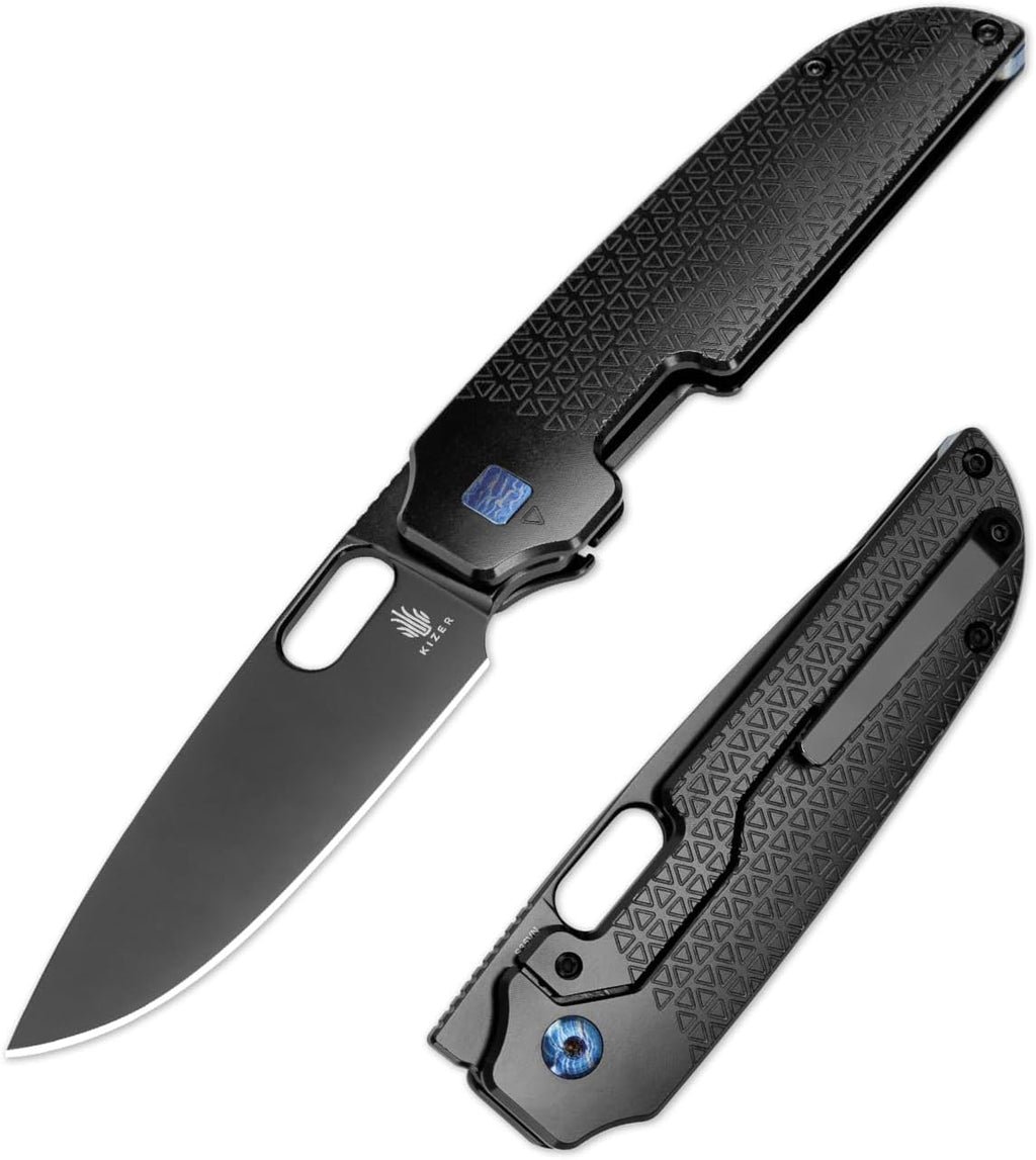 Kizer Varatas Pocket Knife, 3.27' S35VN Steel Blade, Black Titanium Handle, Folding Knife, Small Folding Pocket Knife, Ki3637A2