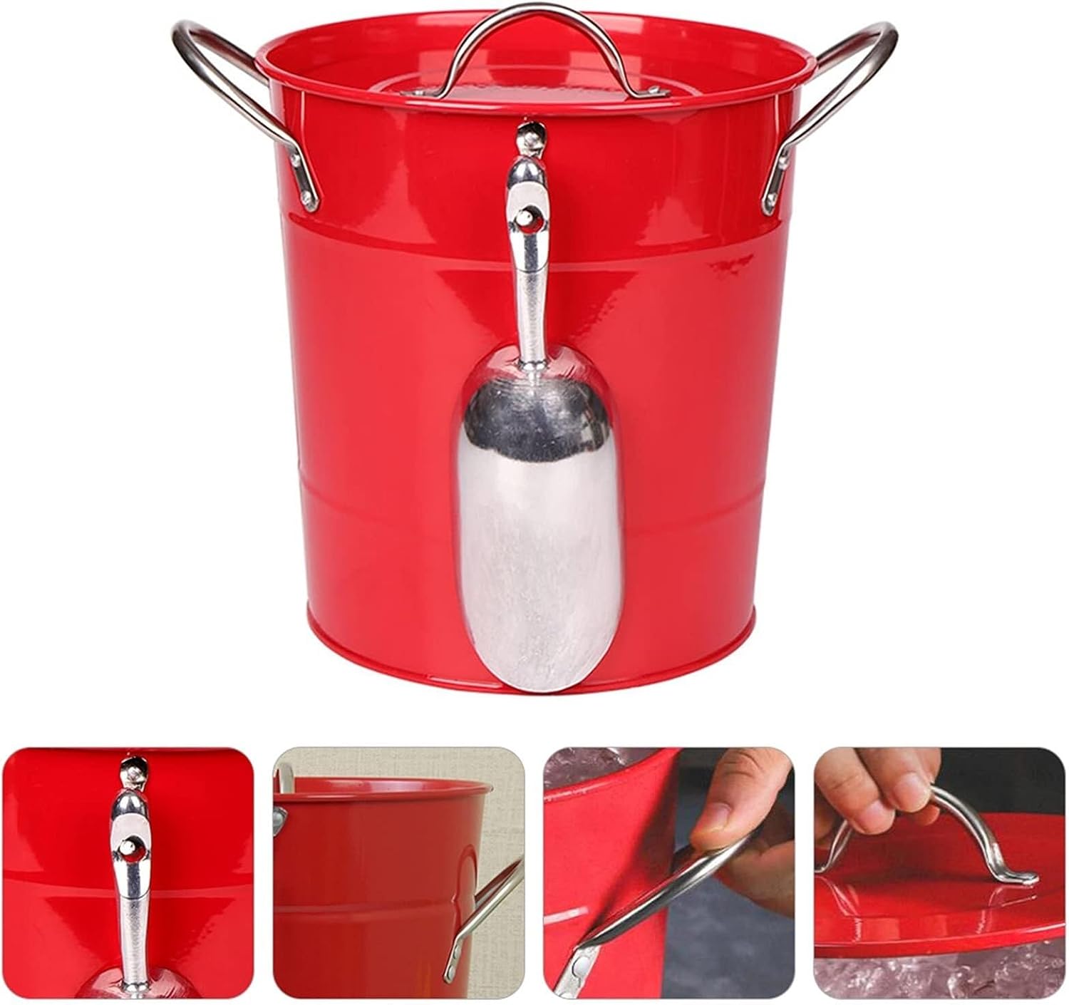 Ice Bucket with Lid and Ice Tongs,3.5L Metal Double Wal Ice Bucket with Lid and Scoop,Ice Buckets for Parties,Ice Bucket for Cocktail Bar,Metal Drink Cooler