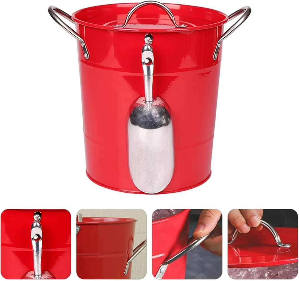 Ice Bucket with Lid and Ice Tongs,3.5L Metal Double Wal Ice Bucket with Lid and Scoop,Ice Buckets for Parties,Ice Bucket for Cocktail Bar,Metal Drink Cooler