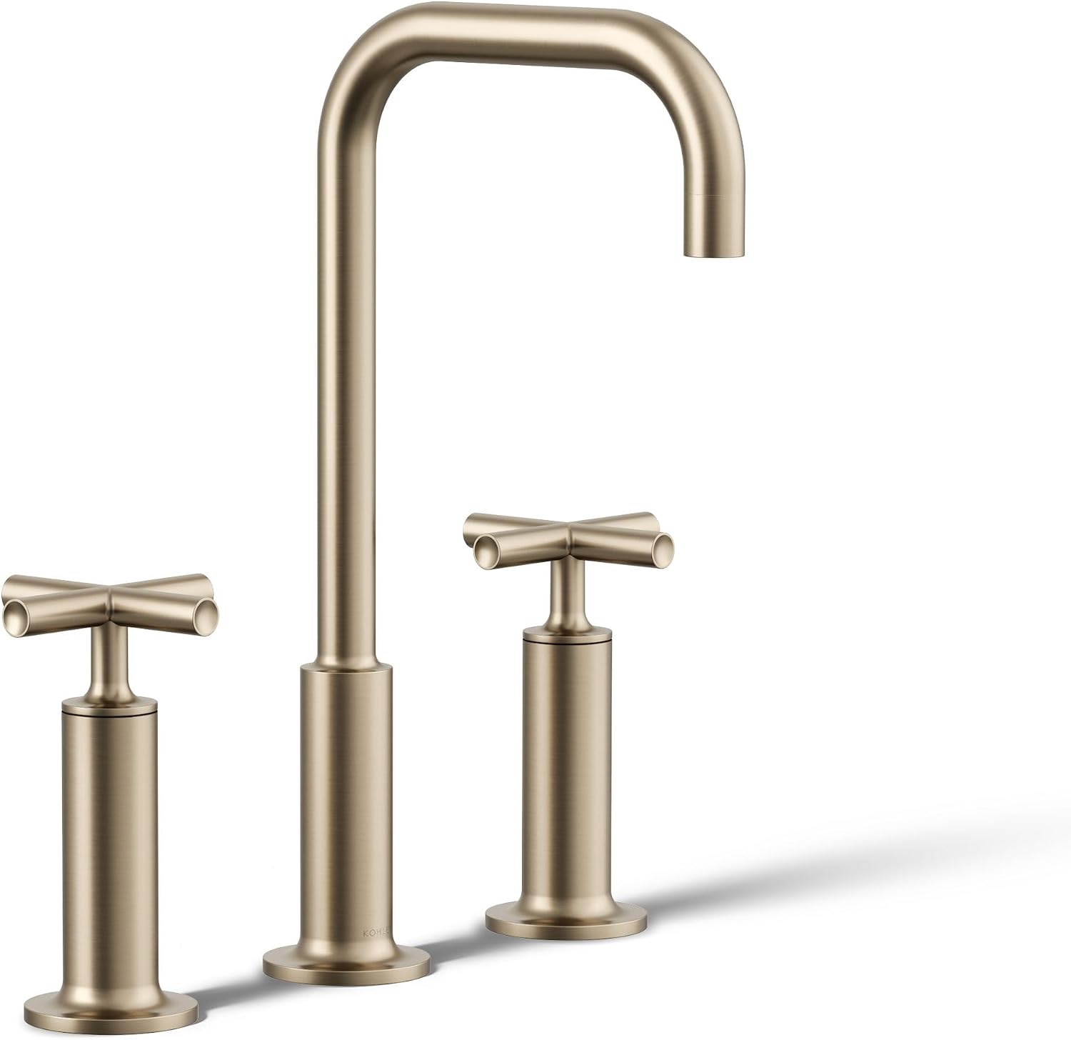 KOHLER K-14408-3-BN Purist® Widespread Bathroom Sink Faucet, 3-Hole, Widespread High Cross Handles and High Gooseneck Spout, 1.2 GPM, Vibrant Brushed Nickel