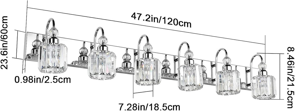 Ralbay 6-Lights Stainless Steel Crystal Bathroom Vanity Lights Over Long Mirror Modern Crystal Vanity Lighting Fixtures for Bathroom