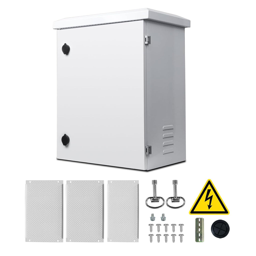 Metal Nema Enclosure with Rain Hood Weatherproof Junction Electric Breaker Box with Fan-Vent Design Electrical Cabinet with Mounting Track Hole in Back 20X24X12
