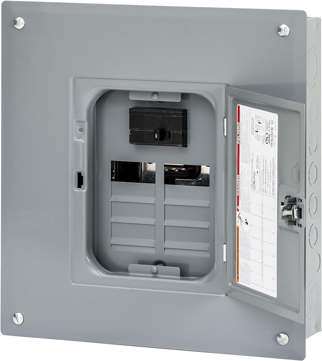 Square D - HOM816M100PC Homeline 100 Amp 8-Space 16-Circuit Indoor Main Breaker Load Center with Cover (Plug-on Neutral Ready),