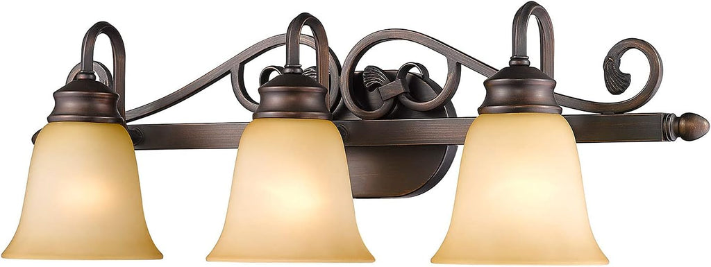 Golden Lighting Belle Meade 3 Light Bath Vanity in Rubbed Bronze with Tea Stone Glass