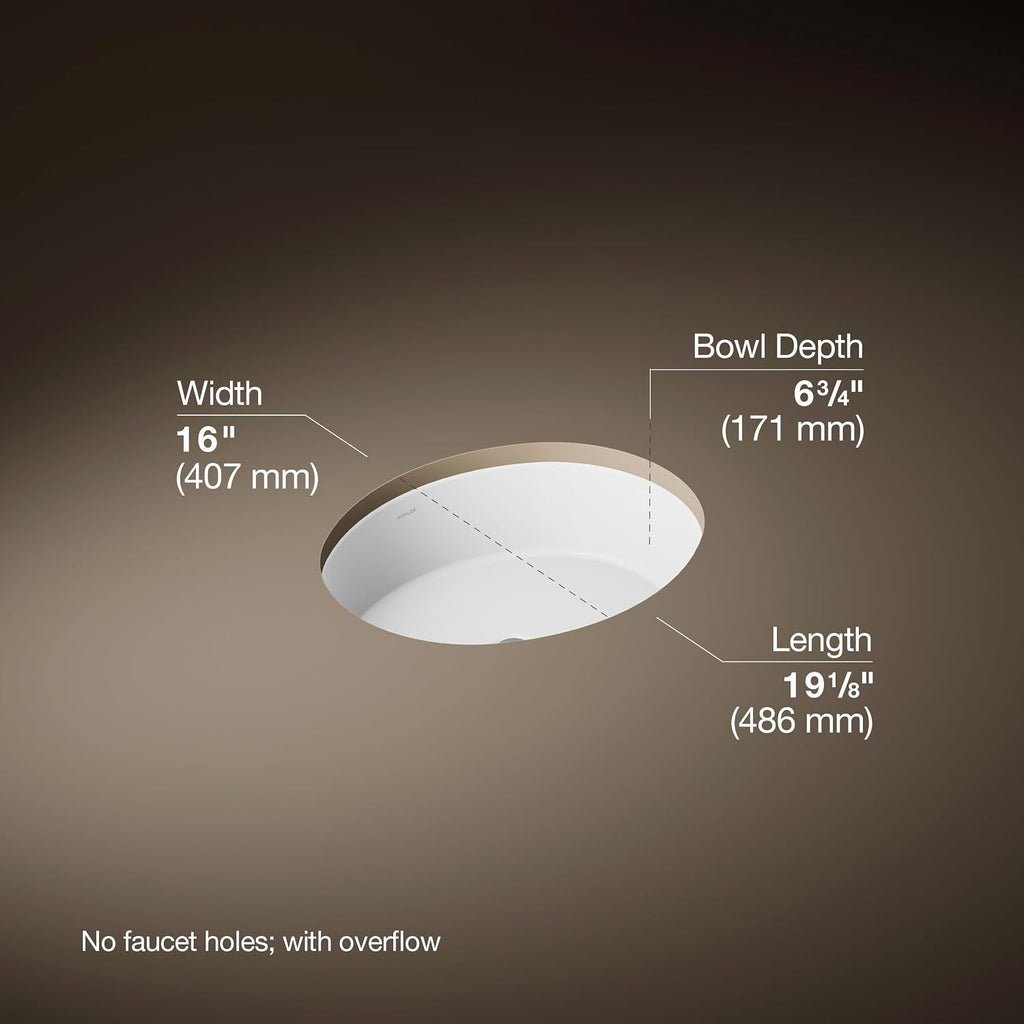 Kohler K-2881-0 Verticyl Oval Undercounter Bathroom Sink, White, One Size
